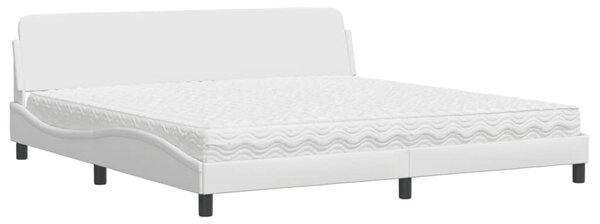 Krevet s madracem Dover bijeli 200x200 cm umjetna koža - Bijela / 200 x 200 cm