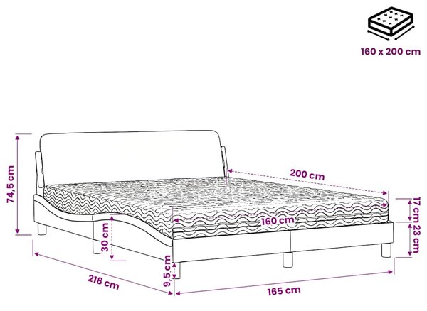 Krevet s madracem Dover crni 160x200 cm baršunasti - Crna / 160 x 200 cm