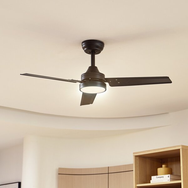 Lindby Aerallo LED stropni ventilator, crni, CCT, tih, Crno, Dnevni boravak/blagovaonica, Metal