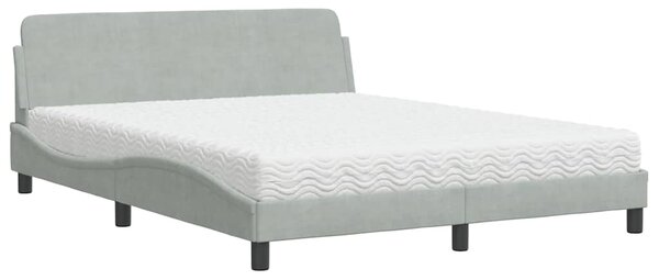 Krevet s madracem Dover svjetlosivi 160x200 cm baršunasti - Siva / 160 x 200 cm