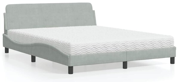 Krevet s madracem Dover svjetlosivi 160x200 cm baršunasti - Siva / 160 x 200 cm