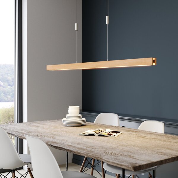 Quitani LED viseća lampa Alin, dužina 138 cm, prirodni hrast, prigušiva, Drvo, Dnevni boravak/blagovaonica, Drvo