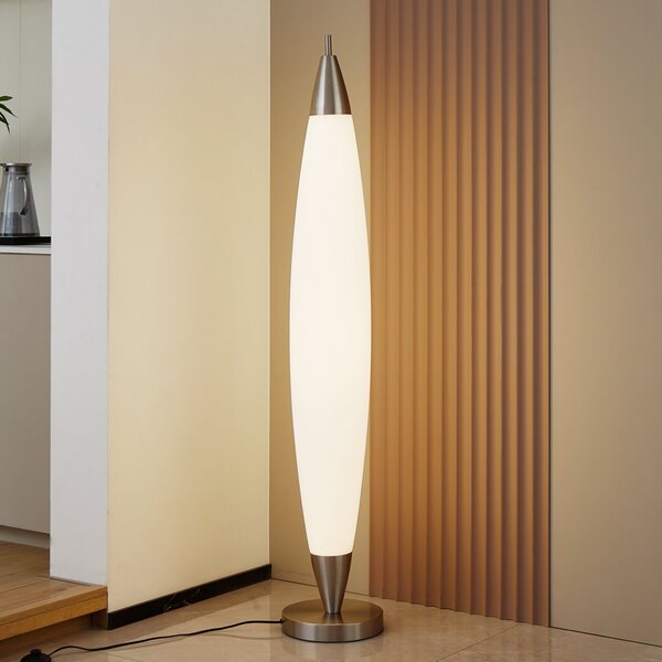 Lucande LED podna lampa Tarell, bijela/nikl, 146 cm, prigušiva, prigušiva, Bijela, Dnevni boravak/blagovaonica, Plastika