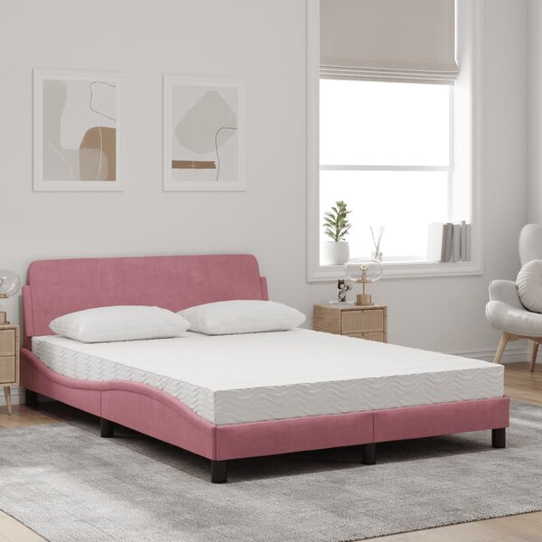 Krevet s madracem Dover ružičasti 140x190 cm baršunasti - Ružičasti / 140 x 190 cm