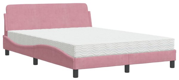 Krevet s madracem Dover ružičasti 140x190 cm baršunasti - Ružičasti / 140 x 190 cm
