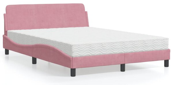 Krevet s madracem Dover ružičasti 140x190 cm baršunasti - Ružičasti / 140 x 190 cm