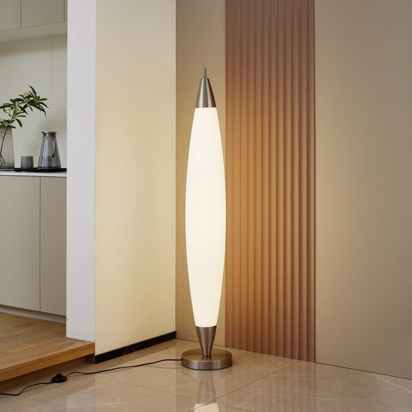 Lucande LED podna lampa Tarell, bijela/nikl, 146 cm, prigušiva, prigušiva, Bijela, Dnevni boravak/blagovaonica, Plastika
