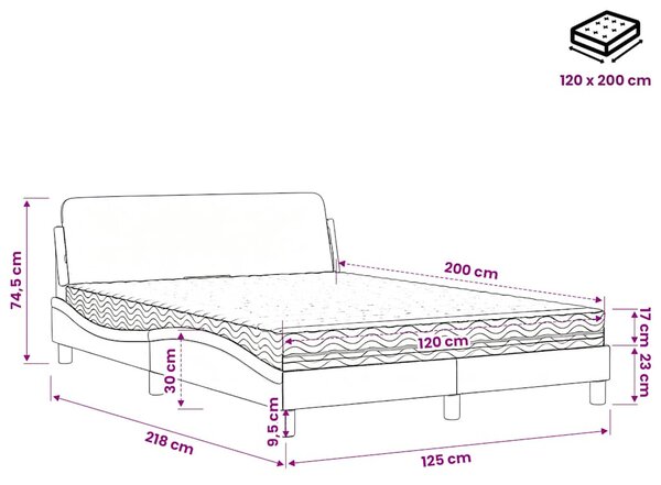 Krevet s madracem Dover bijelo-crni 120 x 200 cm od umjetne kože - Bijela / 120 x 200 cm