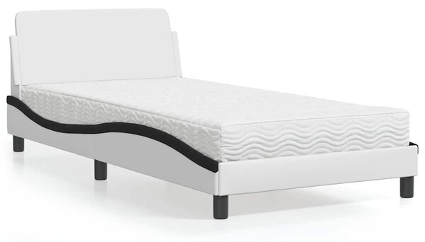 Krevet s madracem Dover bijelo-crni 100 x 200 cm od umjetne kože - Bijela / 100 x 200 cm