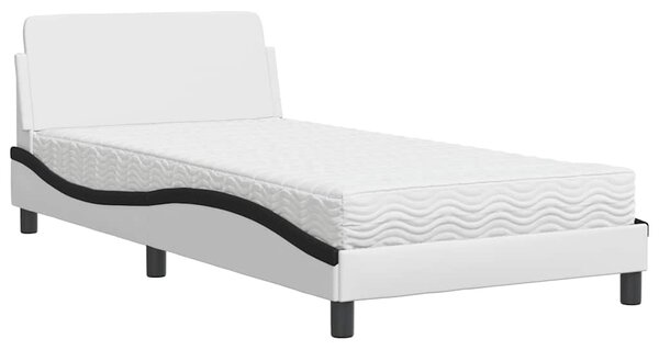 Krevet s madracem Dover bijelo-crni 100 x 200 cm od umjetne kože - Bijela / 100 x 200 cm