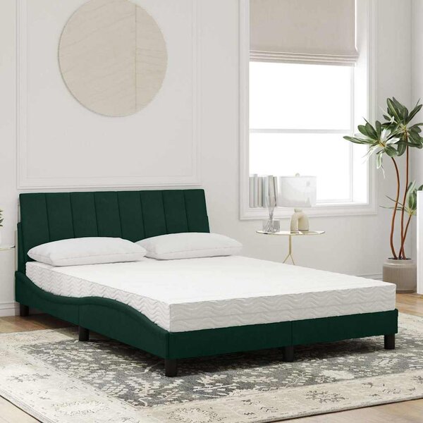 Krevet s madracem Hanko tamnozeleni 140x190 cm baršunasti - Zelena / 140 x 190 cm