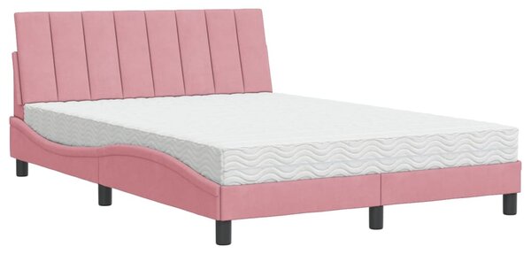 Krevet s madracem Hanko ružičasti 140x190 cm baršunasti - Ružičasti / 140 x 190 cm