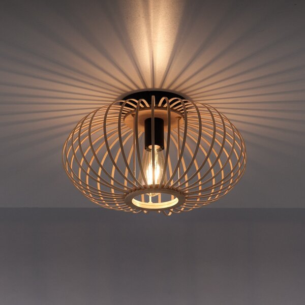 JUST LIGHT. GmbH Stropna lampa Racoon od drva, tanki nosači, Ø 40cm, prigušiva, Drvo, Dnevni boravak/blagovaonica, Drvo