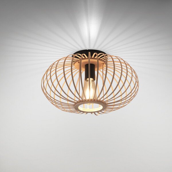 JUST LIGHT. GmbH Stropna lampa Racoon od drva, tanki nosači, Ø 40cm, prigušiva, Drvo, Dnevni boravak/blagovaonica, Drvo