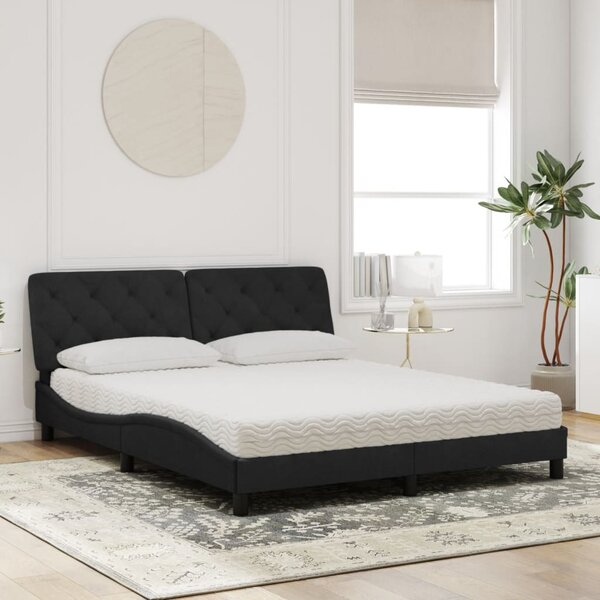 Krevet s madracem crni 160x200 cm baršunasti - Crna / 160 x 200 cm