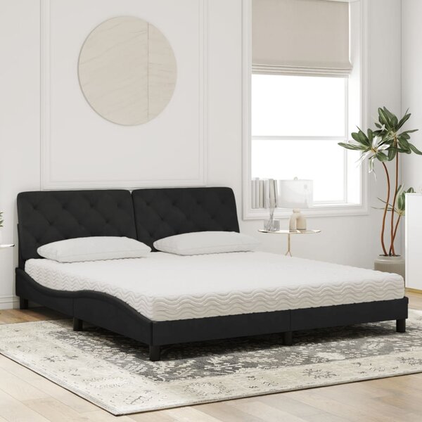Krevet s madracem crni 180x200 cm baršunasti - Crna / 180 x 200 cm
