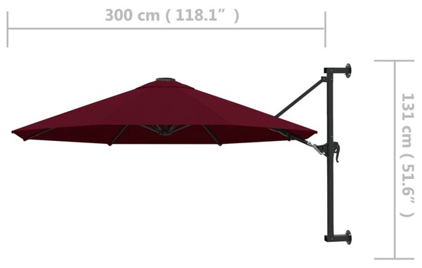 Zidni suncobran s metalnom šipkom 300 cm bordo - Crvena / N/A