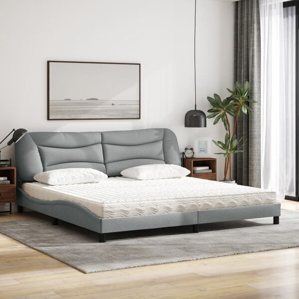 Krevet s madracem Hvar svjetlosivi 200 x 200 cm od tkanine - Siva / 200 x 200 cm