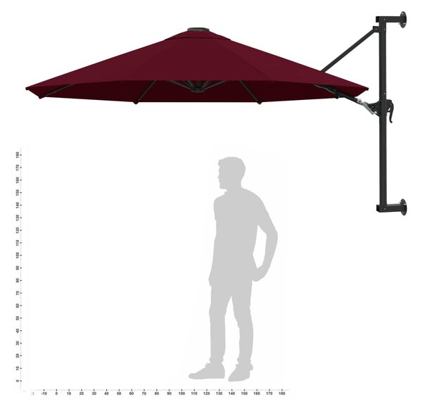 Zidni suncobran s metalnom šipkom 300 cm bordo - Crvena / N/A