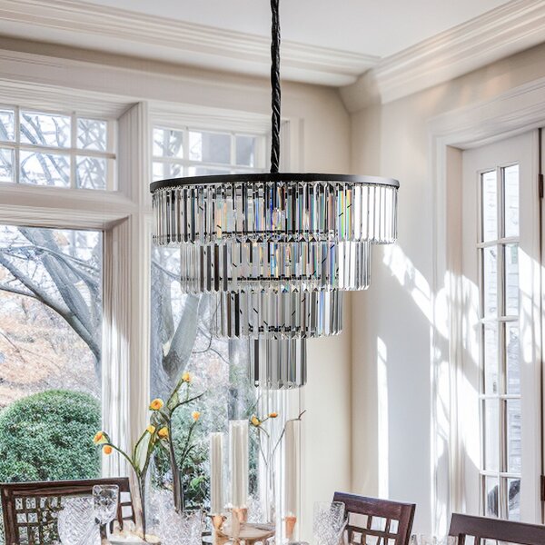 Nowodvorski Lighting Kristalna viseća svjetiljka, prozirna/crna, Ø 71 cm, prigušiva, Providna, Dnevni boravak/blagovaonica, Staklo