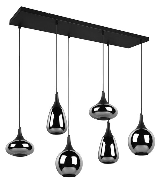 Trio Lighting Viseća svjetiljka Lumina, 6 žarulja, crna/krom, staklo, prigušiva, Crno, Dnevni boravak/blagovaonica, Staklo