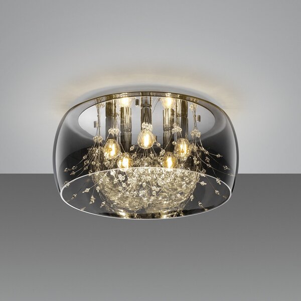 Trio Lighting Plafonjera Crystel od stakla, krom, Ø 50 cm, prigušiva, Metalik, Dnevni boravak/blagovaonica, Staklo