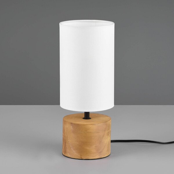 Reality Leuchten Stolna lampa Woody, drvo/tekstil, cilindar, bijela, Drvo, Dnevni boravak/blagovaonica, Drvo