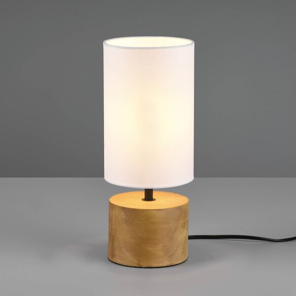Reality Leuchten Stolna lampa Woody, drvo/tekstil, cilindar, bijela, Drvo, Dnevni boravak/blagovaonica, Drvo