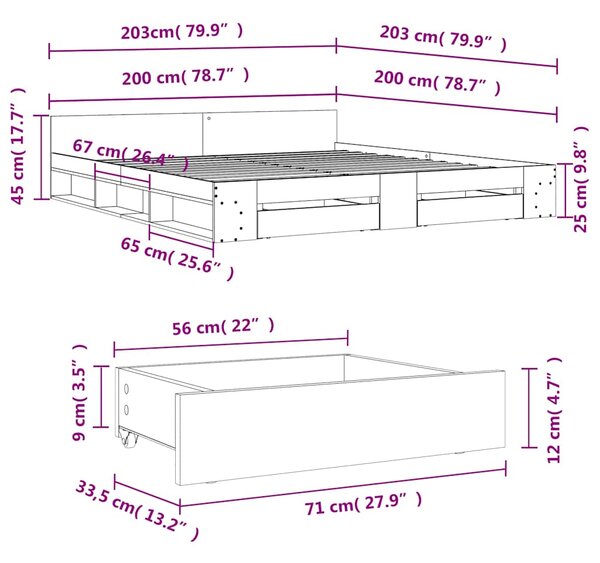 Okvir kreveta s ladicama bez madraca bijeli 200x200 cm - Bijela / 200 x 200 cm