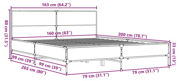 Okvir kreveta boja hrasta 160x200 cm konstruirano drvo i metal - Smeđa / 160 x 200 cm