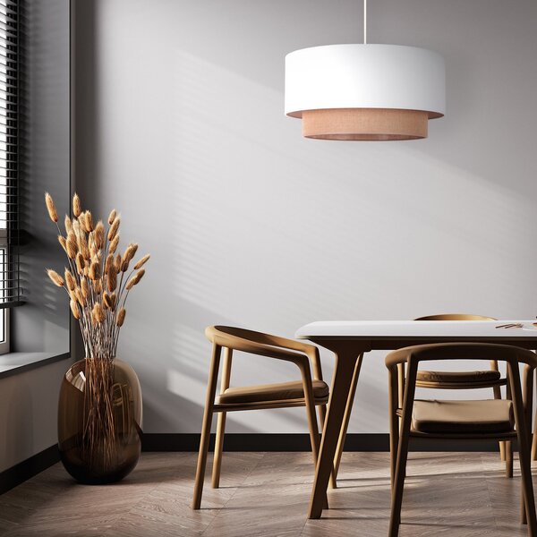 Duolla Boho viseća lampa, bijela/smeđa, Ø 45 cm, tkanina, prigušiva, Bijela, spavaća soba, Metal