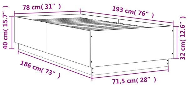 Okvir kreveta boja betona 75x190 cm od konstruiranog drva - Siva / 75 x 190 cm