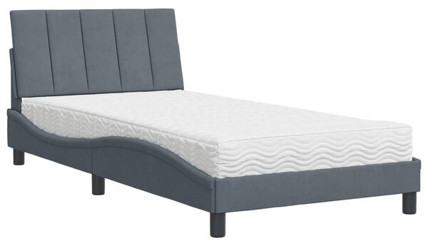 Krevet s madracem Hanko tamnosivi 100x200 cm baršunasti - Siva / 100 x 200 cm