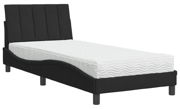 Krevet s madracem Hanko crni 90x200 cm baršunasti - Crna / 90 x 200 cm