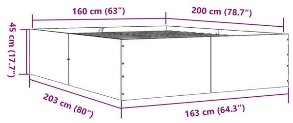 Okvir kreveta boja hrasta 160 x 200 cm od konstruiranog drva - Siva / 160 x 200 cm
