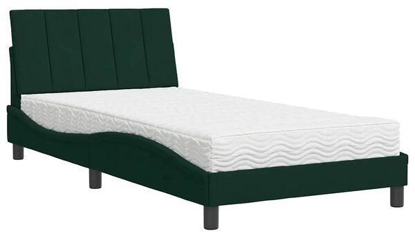 Krevet s madracem Hanko tamnozeleni 100x200 cm baršunasti - Zelena / 100 x 200 cm