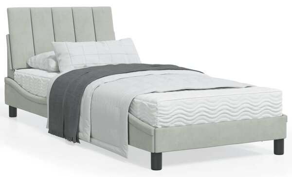 Krevet s madracem Hanko svjetlosivi 90x190 cm baršunasti - Siva / 90 x 190 cm