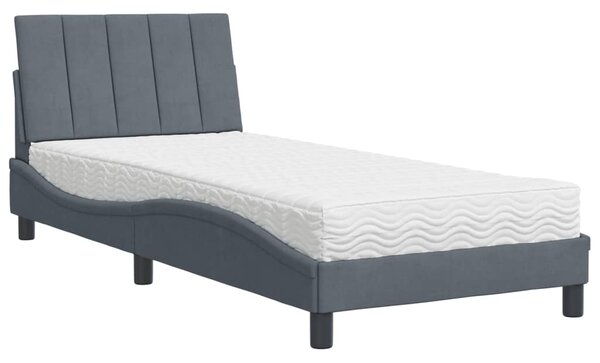 Krevet s madracem Hanko tamnosivi 90x200 cm baršunasti - Siva / 90 x 200 cm