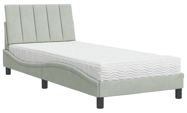 Krevet s madracem Hanko svjetlosivi 90x190 cm baršunasti - Siva / 90 x 190 cm