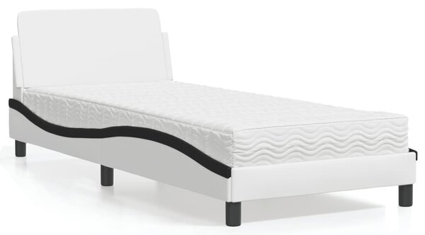 Krevet s madracem Dover bijelo-crni 80 x 200 cm od umjetne kože - Bijela / 80 x 200 cm