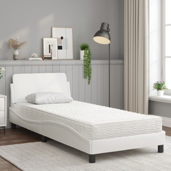 Krevet s madracem Dover bijeli 80 x 200 cm od umjetne kože - Bijela / 80 x 200 cm