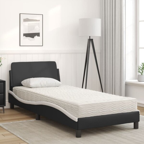 Krevet s madracem Dover crno-bijeli 90 x 190 cm od umjetne kože - Crna / 90 x 190 cm