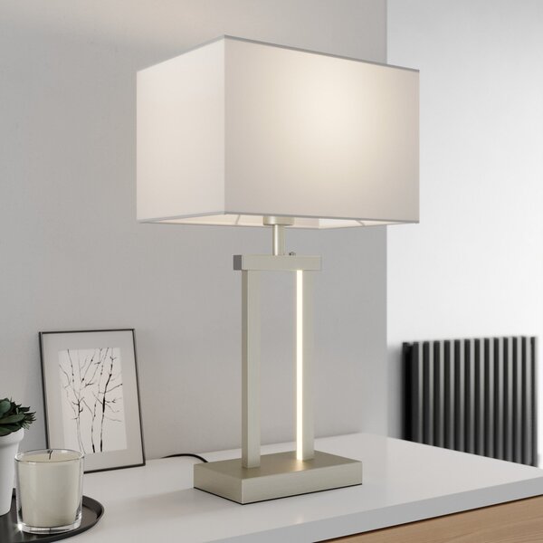 Lindby stolna lampa Sigurd, bijela, tkanina, visina 54cm, E27, prigušiva, Metalik, Dnevni boravak/blagovaonica, Tkanina / tekstil