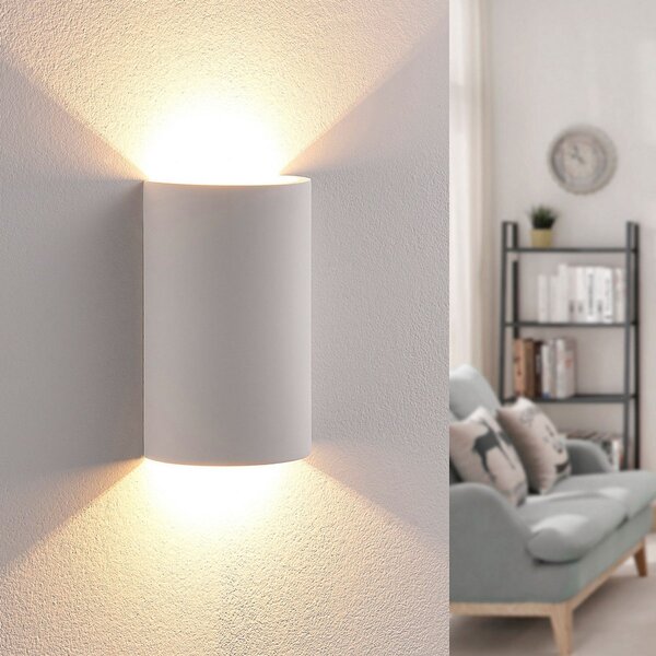 Lindby LED zidna svjetiljka Jenke, visina 16 cm, bijela, gips, Bijela, Dnevni boravak/blagovaonica, Gips / glina