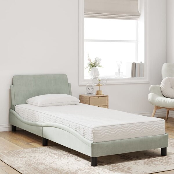 Krevet s madracem Dover svjetlosivi 80 x 200 cm baršunasti - Siva / 80 x 200 cm