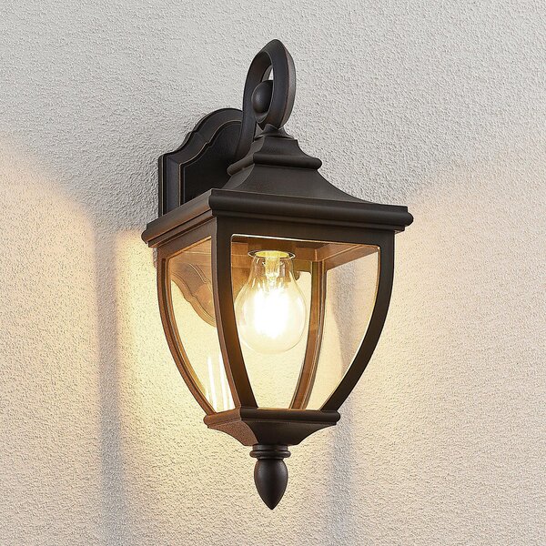 Lindby vanjska zidna lampa Cerys, crna, plastika, visina 37 cm, prigušiva, Crno, Plastika, fenjer