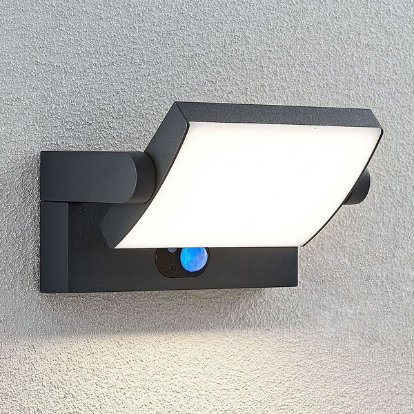 Lindby Sherin LED solarna zidna svjetiljka, antracit, senzor, IP54, Crno, Aluminij
