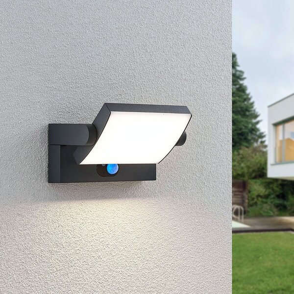 Lindby Sherin LED solarna zidna svjetiljka, antracit, senzor, IP54, Crno, Aluminij