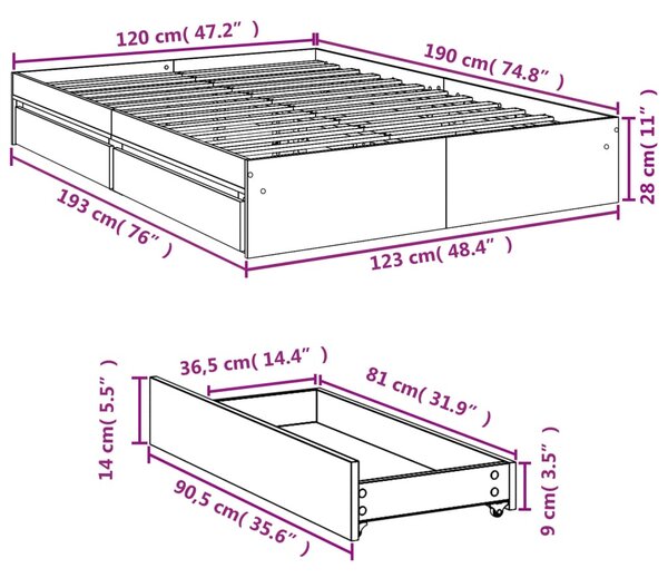Okvir kreveta s ladicama bez madraca bijeli 120x190 cm - Bijela / 120 x 190 cm