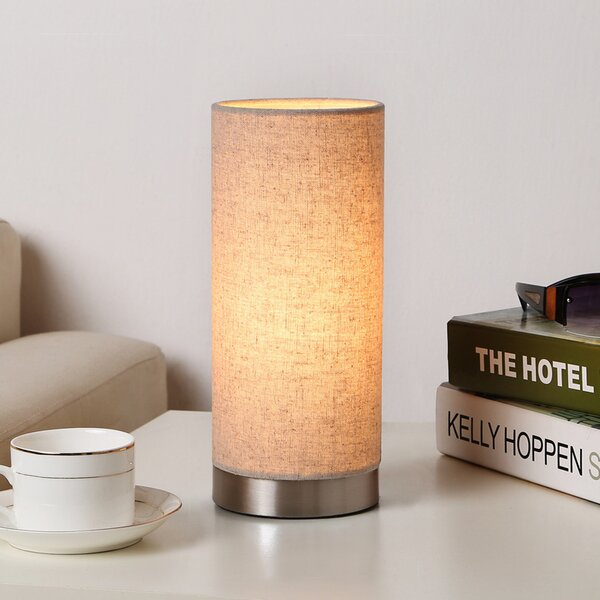 Lindby stolna lampa Ronja, visina 26 cm, krem boja, tekstil, prigušiva, Bež, spavaća soba, Tkanina / tekstil